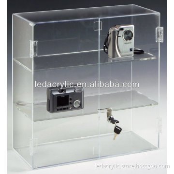 2 Shelves Countertop Acrylic Display Case With A Locking Hinged Door